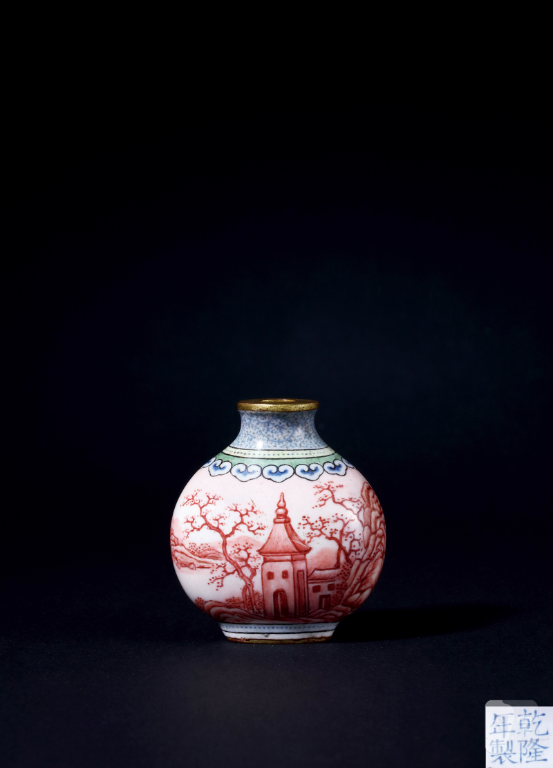 清乾隆铜胎画珐琅山水人物鼻烟壶 - 图1